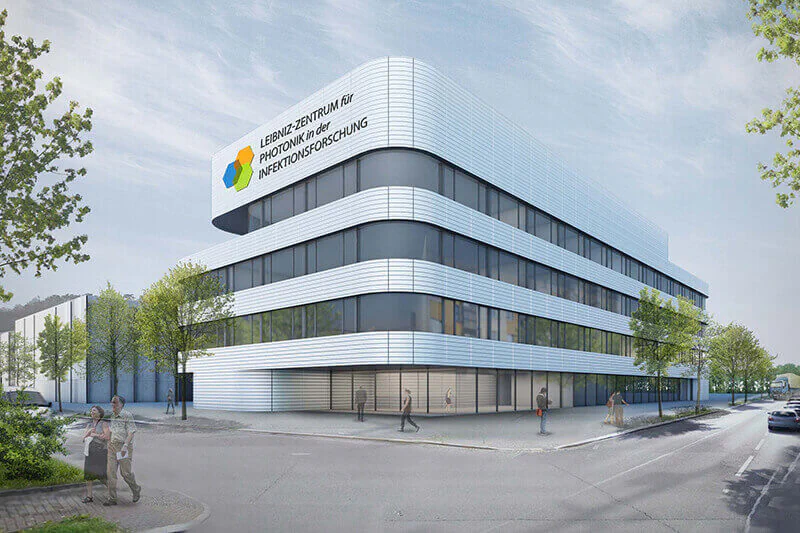 Entwurf des LPI-Gebäudes auf dem Gelände des Universitätsklinikums Jena. Entwurf des LPI-Gebäudes auf dem Gelände des Universitätsklinikums Jena.