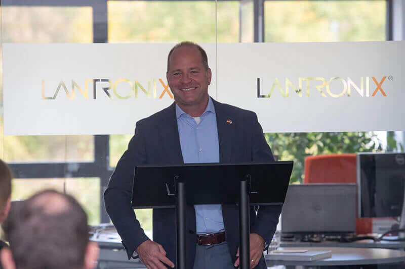 Lantronix CEO Paul Pickle opens the company's design center in Ilmenau. Photo: Lantronix Lantronix CEO Paul Pickle opens the company's design center in Ilmenau. Photo: Lantronix