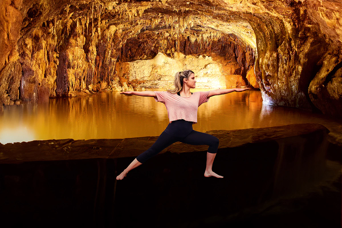 Photo: TTG A woman practises yoga in the Saalfeld Fairy Grottoes
